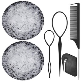 2000 Stück kleine elastische Haargummis, transparent, elastisch, Mini-Haargummi, mit 2 Werkzeugen, Pferdeschwanz, elastischer Schnitt, Schwanzkamm