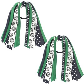 anshome 2PCS Volleyball Ponytail Holders for Women White Black Glitter Hair Ribbons Streamer Volleyball Elastic Hair Ties Band Scrunchies Game Day Party Decor Back School Gift for Cheerleader Fans