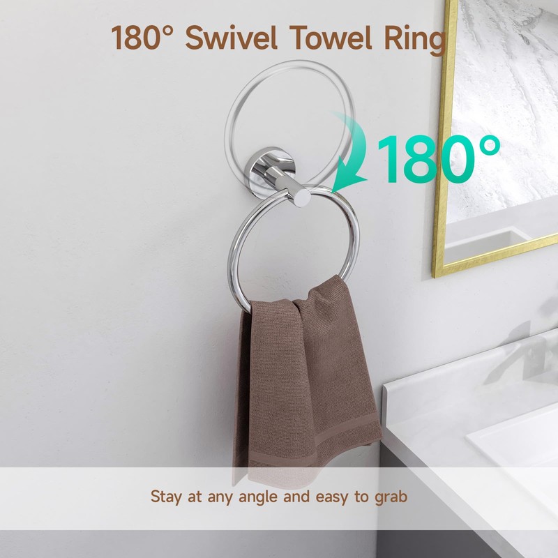 USHOWER Polished Chrome Bathroom Accessories Set, 24-Inch Towel Bar Set