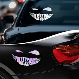 4 Stück Dämon Smile Autoaufkleber – reflektierende Aufkleber für Heckscheibe, PKW, Motorrad, Motorradhelm, Helm – wetterfeste Tuning Auto Sticker & Motorrad Aufkleber für Außendekoration
