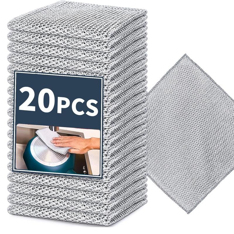 Silver Removable Non-Scratch Wire Dishwashing Rags 20 PCS for Wet