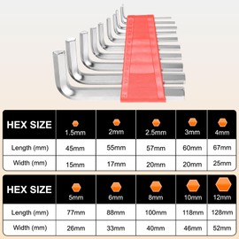 HARFINGTON 10pcs Hex Key Wrench Set 1.5/2/2.5/3/4/5/6/8/10/12mm 45# Steel L-Shape Hexagon Metric Wrenches Repairing Tool for Home DIY Bike Motorcycle Repair