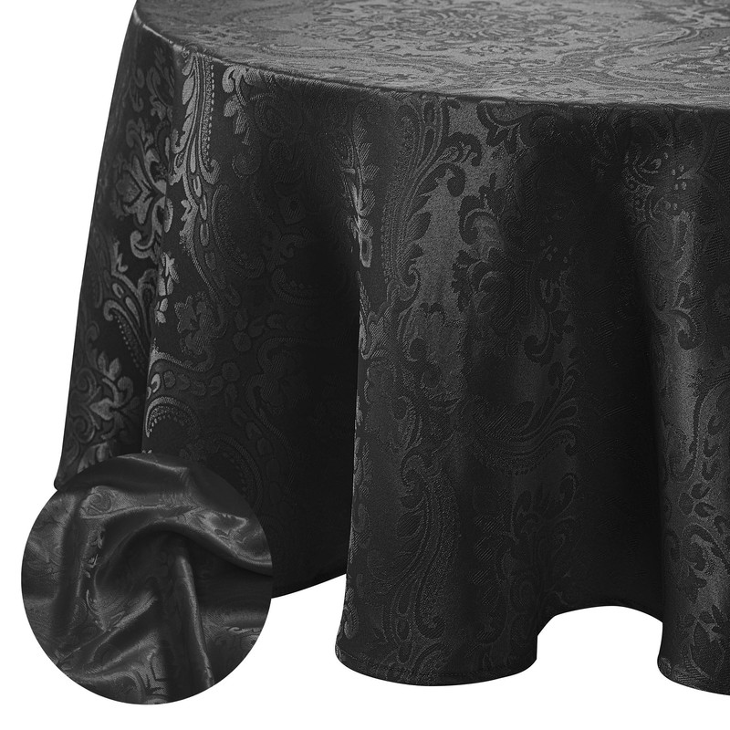 Elrene Damask Tablecloth, Polyester, Black, 60" X 84" Oval