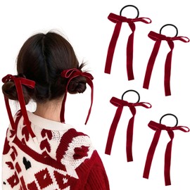 Sheepyo Velour Ribbon, Hair Band, Black, Velvet, Scrunchie, Hair Accessory, Hair Ornament, Ribbon, Red, Wedding, Stylish, Set of 4