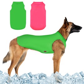 Kickred 2 Pack Dog Cooling Shirts, Ice Pet Vest Dog Clothes for Instant Cooling, Lightweight Breathable Sleeveless T-Shirts for Large Dogs, Bright red+Fresh Green (L)