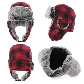 Comhats Warm Aviator Hat for Men Ear Muffs Unisex Winter Hat with Ear Flaps Soft Faux Fur Hat Windproof, 89079_Red