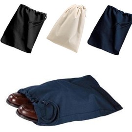 (3 Pack) Set of 3- Reusable Cotton Shoe Bags with Drawstring (Black)