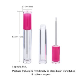 Lip Gloss Brush Wand Tubes Empty, 12 Pack 5ml Lip Gloss Containers with Wand, 12 Pink Lip Gloss Tubes with Rubber Stoppers for DIY Lip Gloss Balm (Pink)