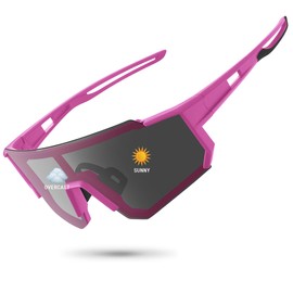 STORYCOAST Polarized Sports Sunglasses for Men Women,Driving Fishing Cycling Mountain Bike Sunglasses UV400 Protection, 1-(a)pink Frame-photochromic Lens, Standard