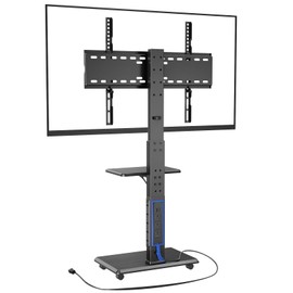 Afaloona Rolling TV Stand with Power Outlet, Mobile TV Cart for 32-75 Inch TVs up to 110 lbs, 18 Adjustable Heights, Max VESA 600x400mm, TV Floor Stand with Swivel Mount/Shelf/Wheels, Fits for Bedroom