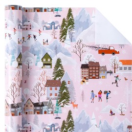 WRAPAHOLIC Christmas Wrapping Paper Roll - Mini Roll - 17 Inch x 33 Feet - Winter Town Design, Perfect for Winter Holiday, Birthday, Party