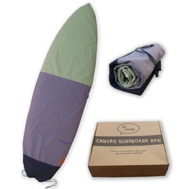 Ho Stevie! Canvas Surfboard Bag Cover - No Melted Wax on Car - Sun/Ding Protection (Black/Gray/Green, 8'0")