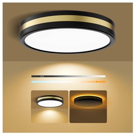 18 Inch Flush Mount Light With Night Light, 5CCT Modern Black Gold LED Ceiling Fixture, 45W 4500LM 2700K-6500K Adjustable, Dimmable for Bedroom Hallway, ETL