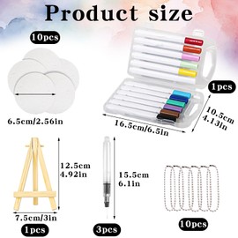 Puasok Magic Puffy Paint Set für Kinder, 3D Schaum Malpapier Rund 10 Stück, 12 Farben Marker, 3 Wasserpinsel, 10 Perlenketten & 1 Mini Staffelei, DIY Textur-Malset für kreatives Zeichnen