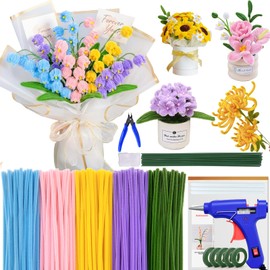 545Pcs Pipe Cleaners for Flowers, Pipe Cleaner Flower Kit with Glue Gun & Flower Tutorial, 8mm Thick Multi-Color Chenille Stems to DIY Pipe Flowers for Mother's Day Gifts & Home Decor