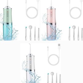 4-Pack Electric Water Flosser with Smart Chip, Portable Oral Irrigator with Detachable Water Tank, USB - Color: WHITE+PINK+GREEN