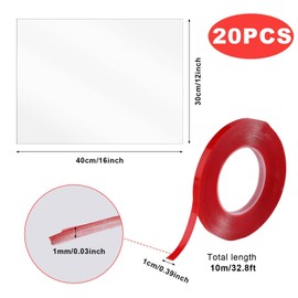 20 Cat Litter Box Shields, Clear Cat Litter Box Splash Guard with Double Sided Tape High Sided Kitty Litter Pan Box Pee Shields for Open Top Privacy Screen (Litter Box Not Included), 12 x 16in