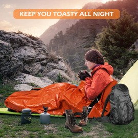 DIBBATU Emergency Survival Sleeping Bag, Thermal Bivy Sack Blanket, Waterproof Lightweight, Mylar Portable Nylon Sack for Camping Hiking Outdoor Adventure Activities (orange-002)