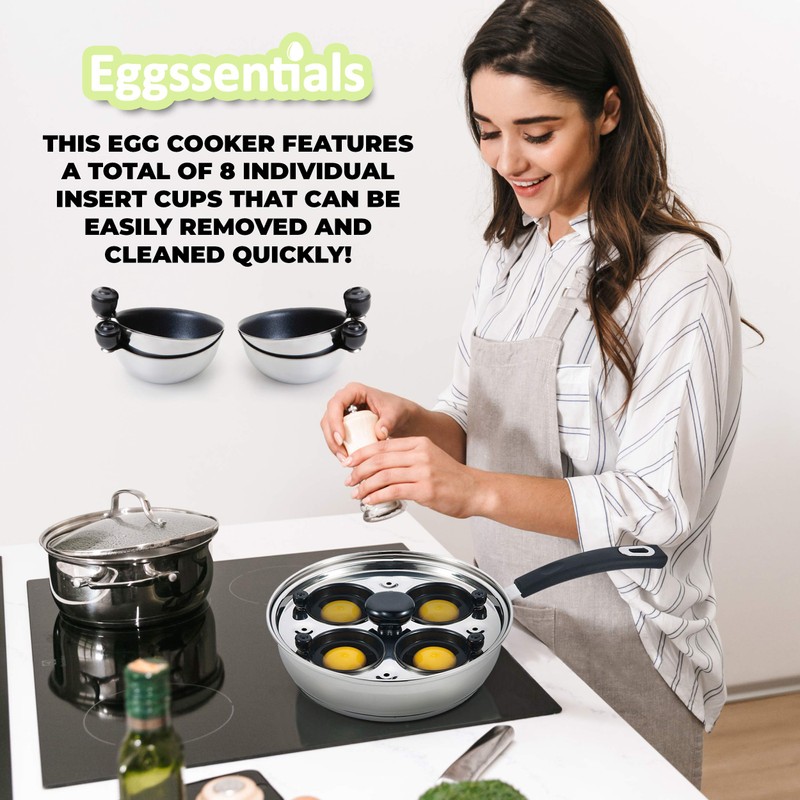 Eggssentials Egg Poacher Pan Nonstick Poached Egg Maker, Stainless Steel