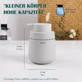 BosilunLife Seifenspender Grau, 350 ml Spülmittelspender Nachfüllbar, Großer Pumpenkopf für Leichtes Pressen, Stylisch und rutschfest, BPA-frei für Küche, Bad, Arbeitsplatte (Schaumseifenspender)