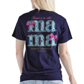 Simply Southern Blessed to Be Called Mama - Pink Bows - Adult T-Shirt (US, Alpha, Small, Regular, Regular, Navy)
