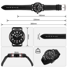 JIZZU Mens Watches Analog Quartz Watch, Man Leather Watches with Luminous Pointer, 30m Waterproof Wrist Watchs Fashion Classic, Men's Modern Workwear Watch with Date and Leather Strap(Black)