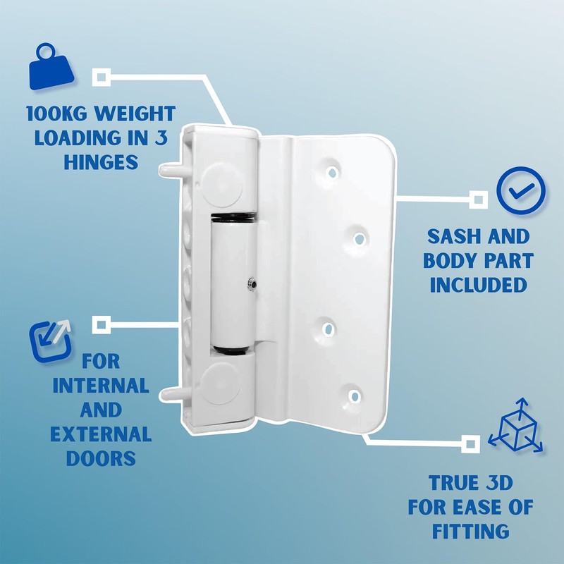 Fixrello Composite Door Hinge White | 1 x 3D Adjustable
