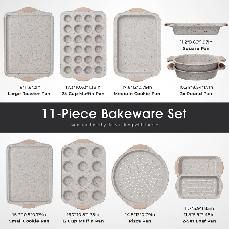 11-Piece Nonstick Baking Pans Set White&Khaki