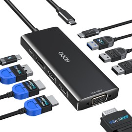 USB C Hub Docking Station Dual Monitor, Laptop Docking Stations 3 Monitors Quad Display, 9 in 1 USBC Multiport Adapter with 2 HDMI 4K+ DP 8K+VGA+4 USB+PD, USB-C Dock Dongle for Dell/HP/Lenovo/Surface