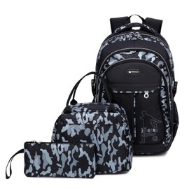 IvyH School Backpack Boys Teenagers Kids Backpack Camouflage Backpacks Teenagers Boys Girls 3-in-1 School Bag for School, gray, Rucksack Backpacks