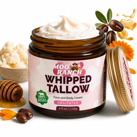 Sarga de ternera batida para la piel – Hecho en Estados Unidos – Sin perfume, 4 onzas – 100% alimentado con pasto y bálsamo hidratante de sarga acabado con aceite de jojoba, miel de manuka y caléndula – Para cara, labios, manos y cuerpo – Piel seca