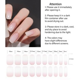 Semi Cured Gel Nail Strips | Pink Gradient 20pcs Semi Cured gel Nails Sticker | Gel Nail Wraps UV for Home Nails DIY