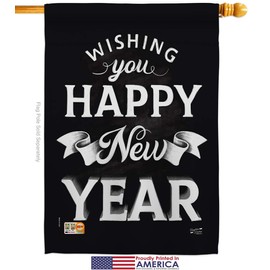 New Year an Garden House Flags Kit Winter Clock Countdown Champagne Party Fireworks Celebrate Small Decorative Gift Yard Banner Made in USA 28 X 40