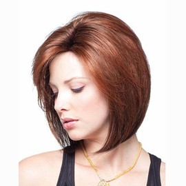 AUBWIG Short Bob Reddish Brown Straight Hair Wigs Shoulder Length Straight Side Bangs Synthetic Fibre Heat Resistant Hair for Women (Red-Brown)