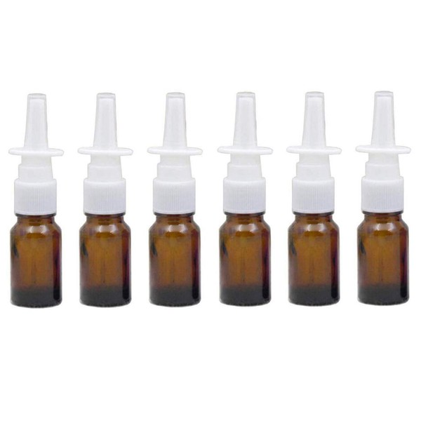6PCS 10ml/0.34oz Empty Glass Refillable Nasal Spray Bottles Fine Mist Sprayers Atomizers Makeup Water Travel Containers Jars For Perfumes Essential Oils Medical Saline Water Applications (Brown)