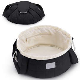 Narwey Barrel Drawstring Puffy Makeup Bag, Large Quilted Cosmetic Bag, Puffer Make Up Bags, Travel Toiletry Bags for Traveling Women Toiletries Organizer, Gift for Teen Girls (Black)