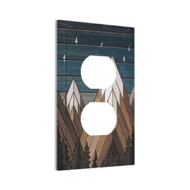 Rustic Geometric Mountain Wilderness Wood 1 Gang Wall Plate Single Duplex Outlet Cover Receptacle Decorative Light Switch Cover Plate Electrical Faceplate Socket for Bedroom Bathroom Kitchen Decor