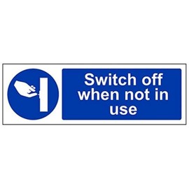 V Safety Switch Off When Not In Use Sign - 300mm x 100mm - 1mm Rigid Plastic