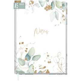 Trendstuff by Häfft Notebook A5 Squared [Gold Leaf] 124 Pages, 62 Sheets Ideal as a Diary, Bullet Journal, Idea Book, Writing Book, Climate Friendly and Sustainable