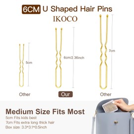 U Shaped Hair Pins, IKOCO 2.4inch Bun Hair Pins for Women with Storage Box, Gold