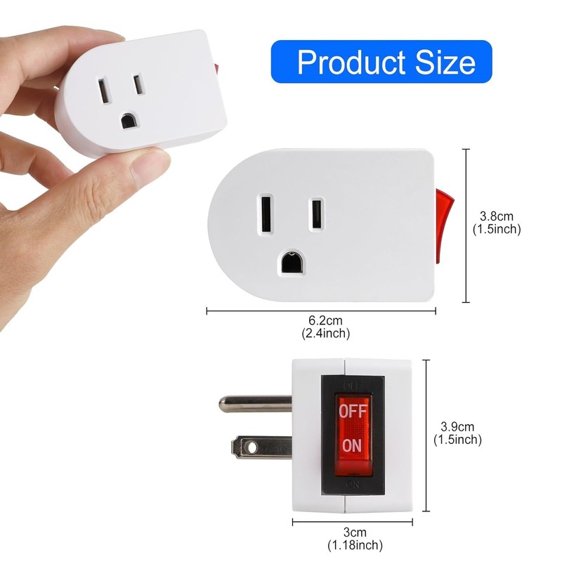 VSEER Grounded Outlet with ON/Off Switch (6 Pack), Single Power