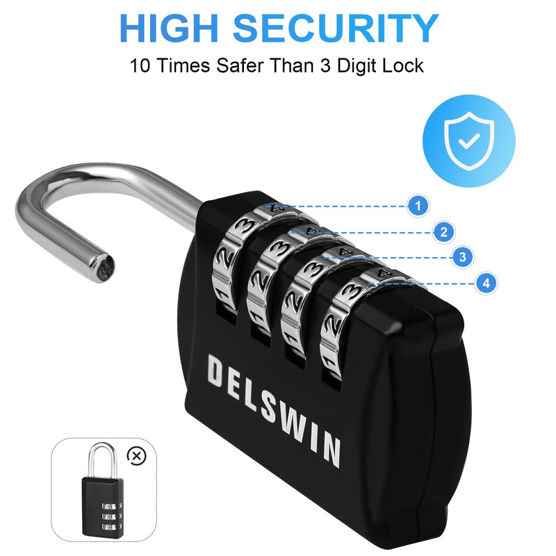 DELSWIN Combination-Padlock 4-Digit-Gym-Locker-Lock - 12 PCS Resettable Combo Lock for