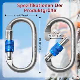 Vipuikos Pack of 2 Carabiner Hooks, 25 KN, O-Shaped Carabiner Hooks, Large, Heavy Duty Safety Carabiner, Stainless Steel, 2500 kg Load Capacity, Carabiner for Yoga, Hammock, Camping, Swing (Silver +