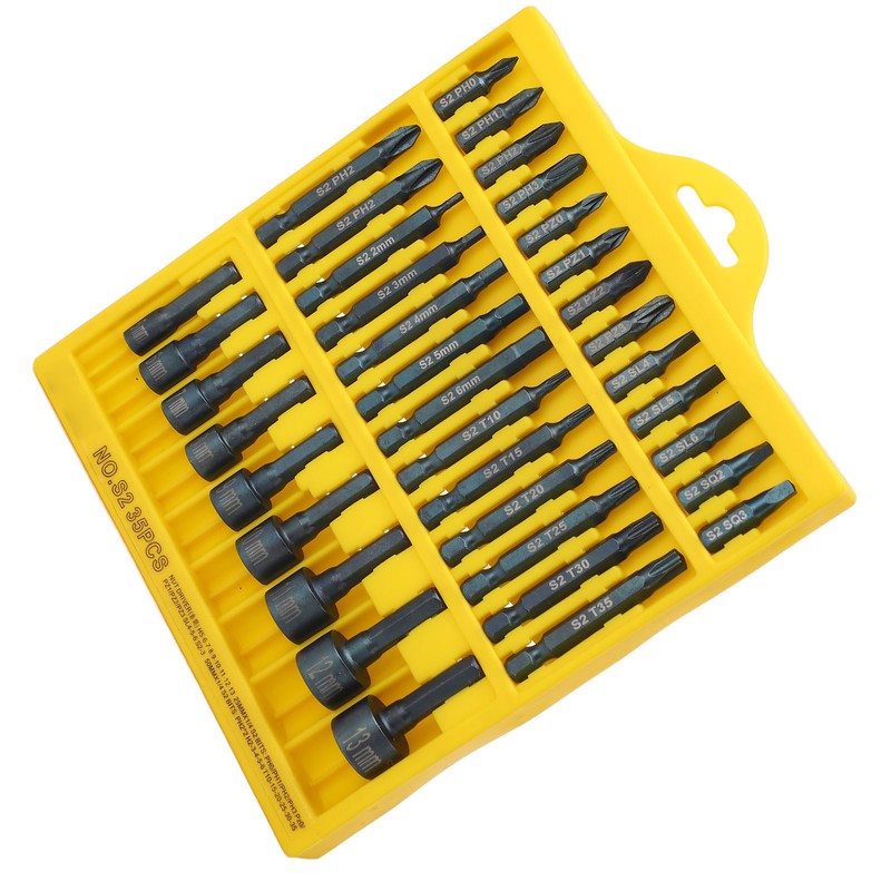 35Pcs Screwdriver Bit Set Magnetic S2 Steel 1/4in Hex Shank