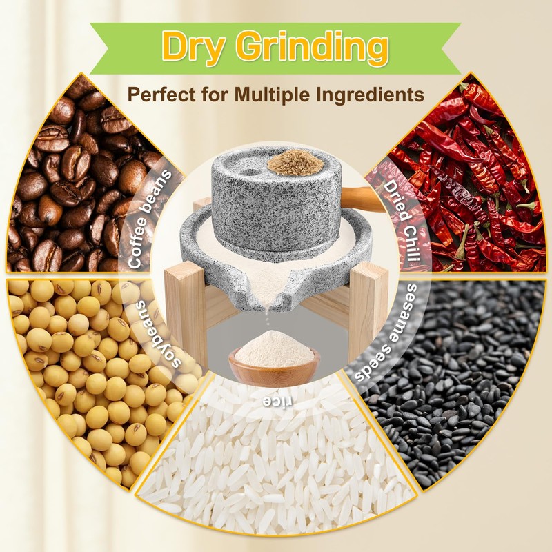 Natural Stone Grain Mill, Manual Granite stone grinder with Wooden