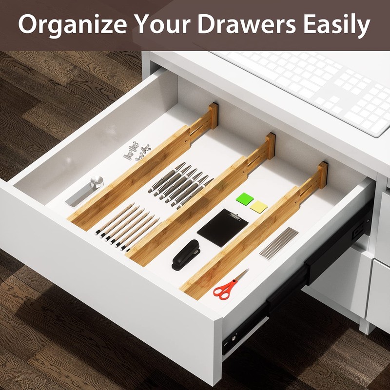 DUCOO 4 PCS Drawer Divider, 17"-22" Adjustable Bamboo Drawer Dividers