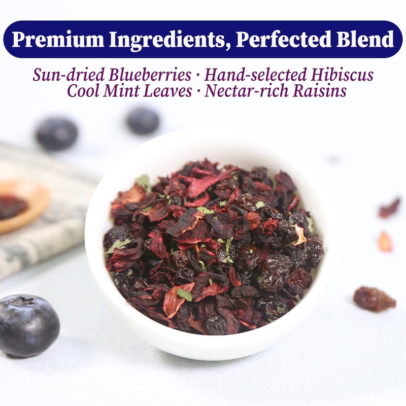 FullChea - Blueberry Tea Bags, 50 Teabags - Premium Blueberry