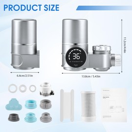 QCXWCJWD Water Filter Tap with LED Display, Water Filter Drinking Water for Kitchen, Removes Chlorine, Heavy Metals and Bad Taste, Limescale Filter Tap with Blue Light(02)