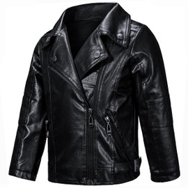 KAIPUTE Kids Motorcycle Jackets PU Leather MJ Costume Boys Girls Moto Biker Coats Bomber Jackets 2-3T Black