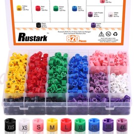 Rustark 820 Pcs Colored Hanger Sizer Garment Markers Kit 9 Sizes Plastic Clothes Hanger Color-Coding Coded Size Clips with Storage Box (XXS - 4XL)